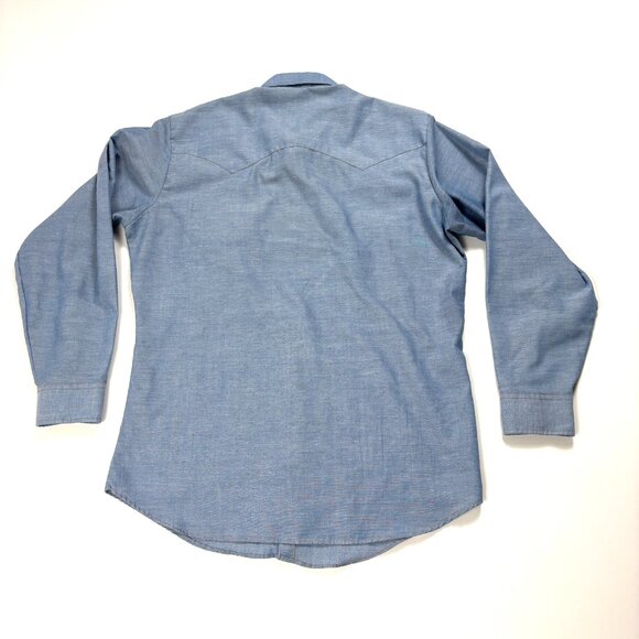 Vintage Levi's Mens Chambray Pearl Snap Shirt Blue Sz L Orange Tab Western Read! - Picture 5 of 7
